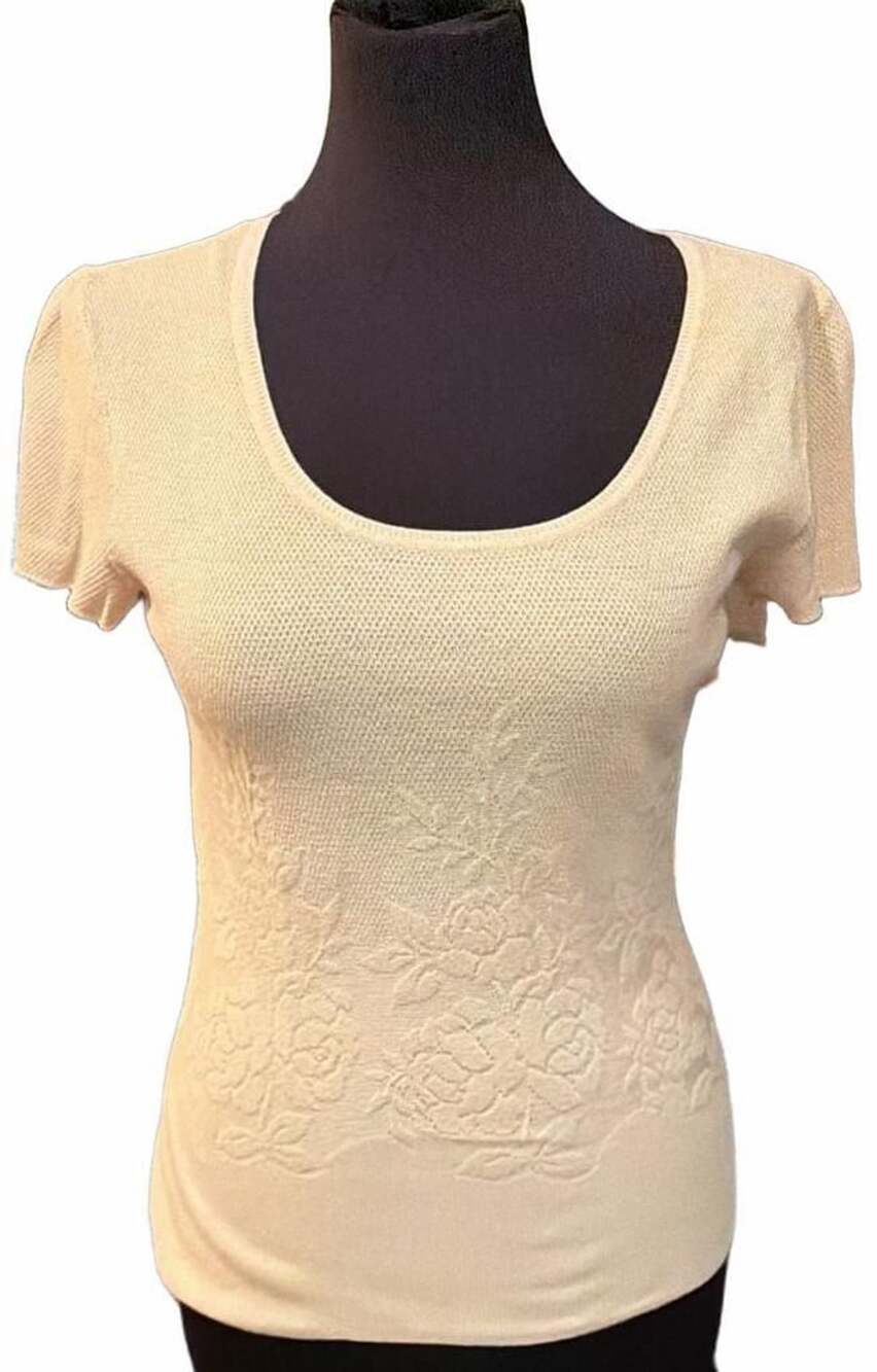 Vintage Talbots Y2K Short Sleeve Scoop Neck Knit Top with Floral Pattern Size S